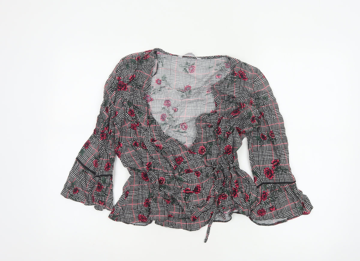 Red Herring Women’s Multicoloured Size 12 Floral Check Wrap Blouse