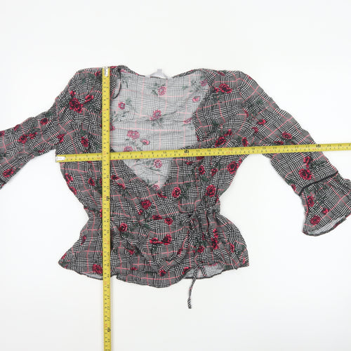 Red Herring Women’s Multicoloured Size 12 Floral Check Wrap Blouse