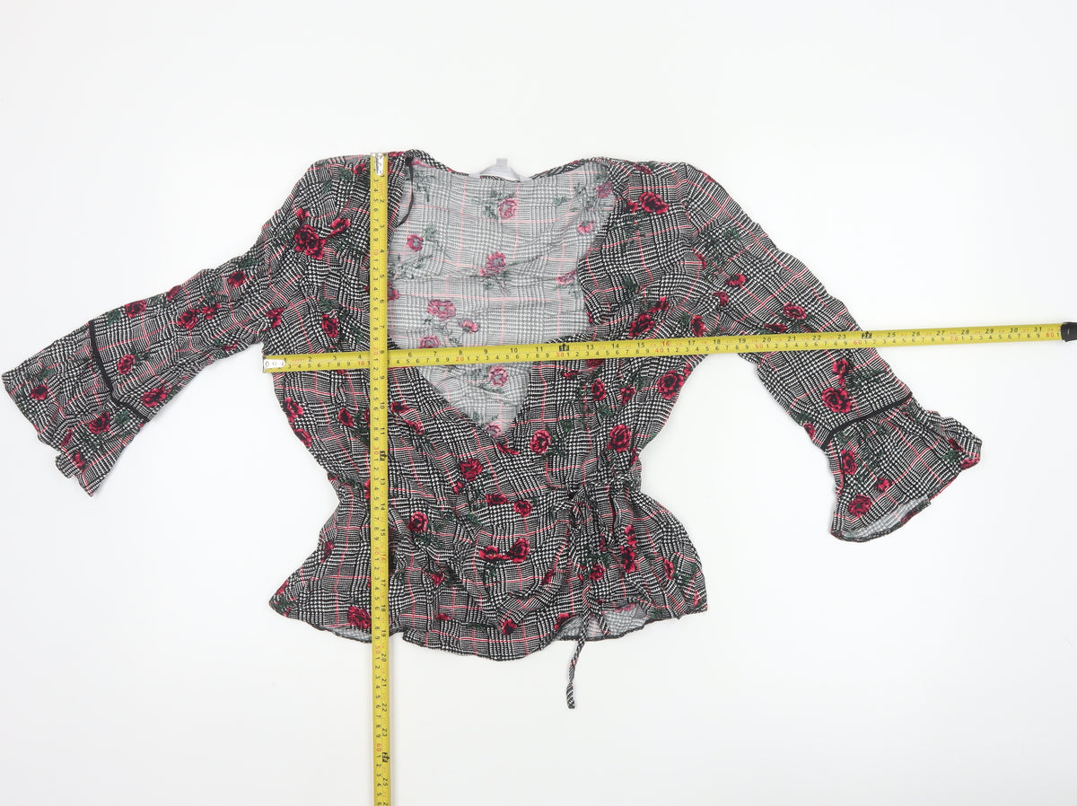 Red Herring Women’s Multicoloured Size 12 Floral Check Wrap Blouse