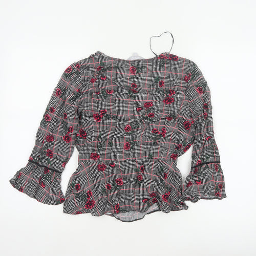Red Herring Women’s Multicoloured Size 12 Floral Check Wrap Blouse