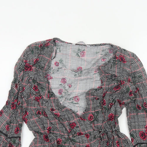 Red Herring Women’s Multicoloured Size 12 Floral Check Wrap Blouse