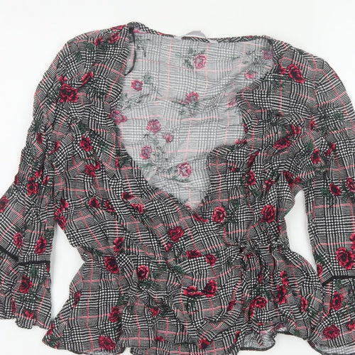 Red Herring Women’s Multicoloured Size 12 Floral Check Wrap Blouse