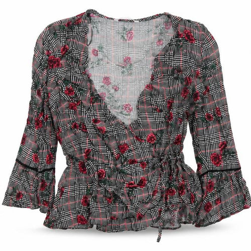 Red Herring Women’s Multicoloured Size 12 Floral Check Wrap Blouse