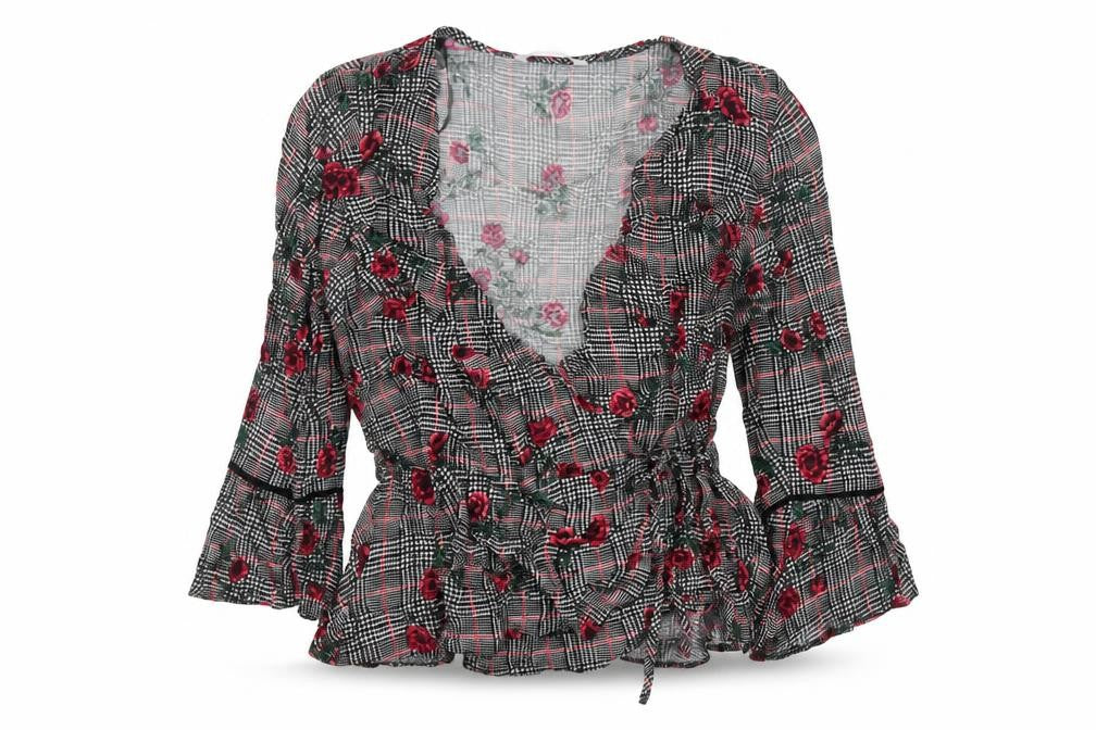 Red Herring Women’s Multicoloured Size 12 Floral Check Wrap Blouse