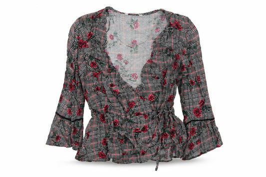 Red Herring Women’s Multicoloured Size 12 Floral Check Wrap Blouse