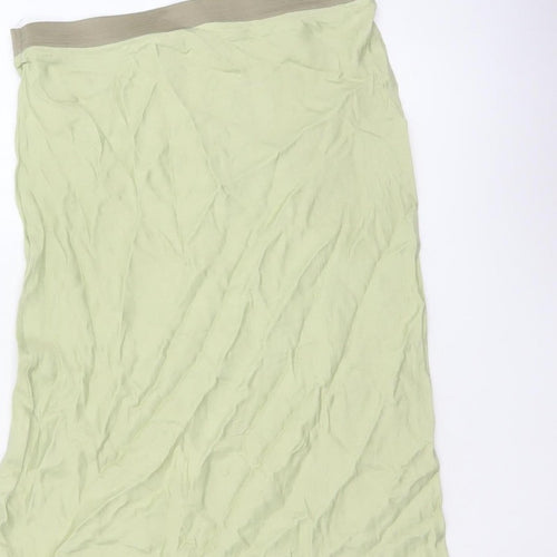 Stradivarius Women Green UK 12 Long Flare Viscose Elastic Waist Skirt