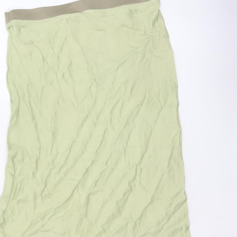 Stradivarius Women Green UK 12 Long Flare Viscose Elastic Waist Skirt