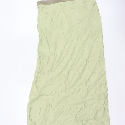Stradivarius Women Green UK 12 Long Flare Viscose Elastic Waist Skirt