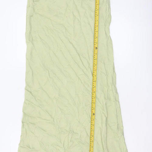 Stradivarius Women Green UK 12 Long Flare Viscose Elastic Waist Skirt