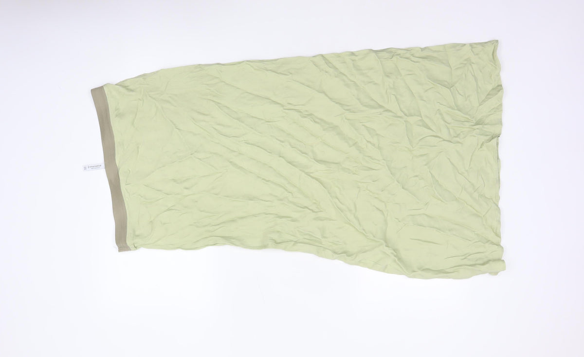 Stradivarius Women Green UK 12 Long Flare Viscose Elastic Waist Skirt