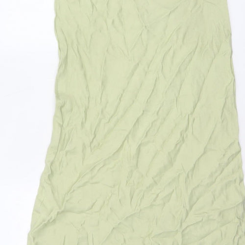 Stradivarius Women Green UK 12 Long Flare Viscose Elastic Waist Skirt