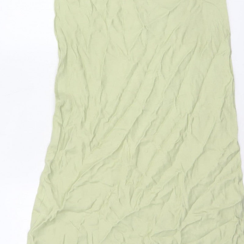 Stradivarius Women Green UK 12 Long Flare Viscose Elastic Waist Skirt