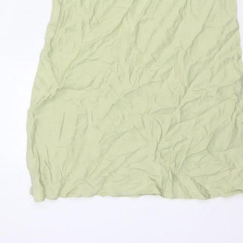 Stradivarius Women Green UK 12 Long Flare Viscose Elastic Waist Skirt