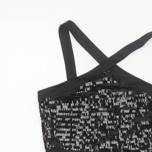 Zara Basic Women Black M Sequin Cropped Crossover Strap Party Tank Top