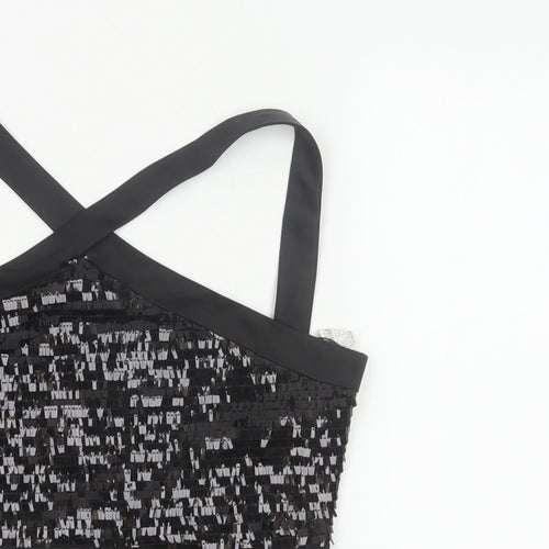 Zara Basic Women Black M Sequin Cropped Crossover Strap Party Tank Top