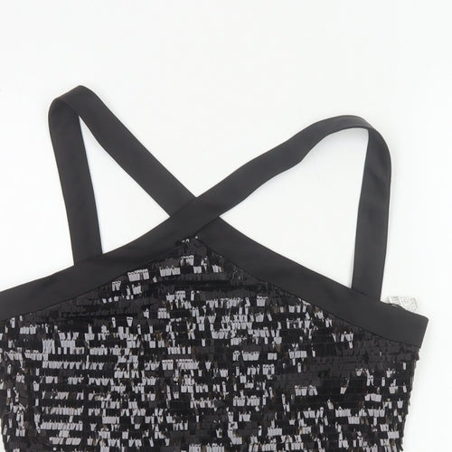 Zara Basic Women Black M Sequin Cropped Crossover Strap Party Tank Top