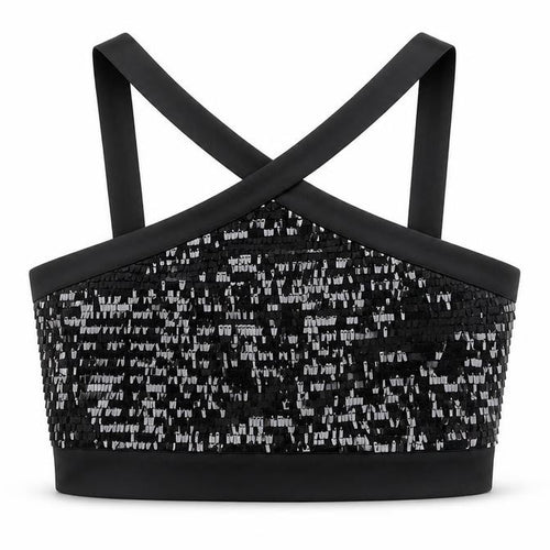 Zara Basic Women Black M Sequin Cropped Crossover Strap Party Tank Top