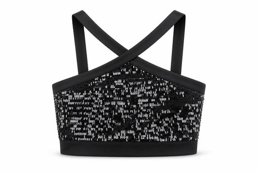 Zara Basic Women Black M Sequin Cropped Crossover Strap Party Tank Top