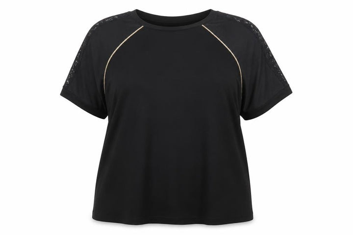 River Island Women Black Size 22 Rhinestone Lace Sleeve Blouse