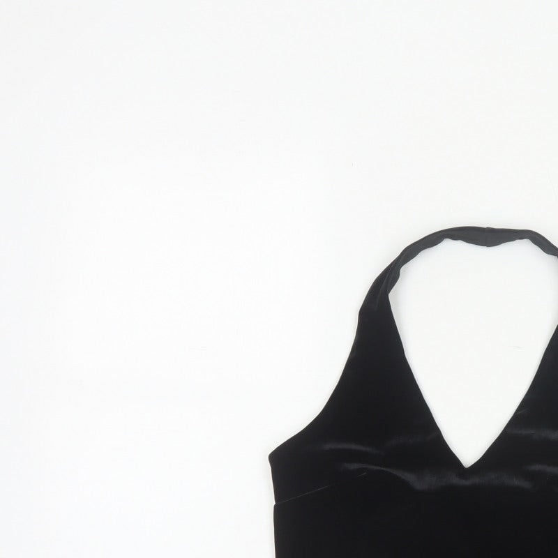 Urban Renewal Women Black S Velvet Halter Crop Top Rhinestone Butterfly