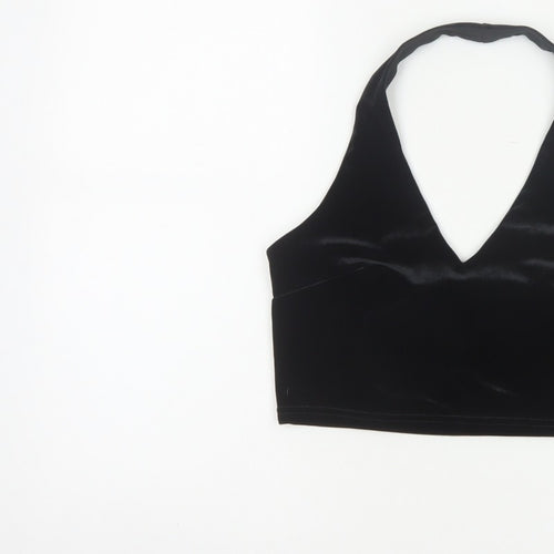 Urban Renewal Women Black S Velvet Halter Crop Top Rhinestone Butterfly