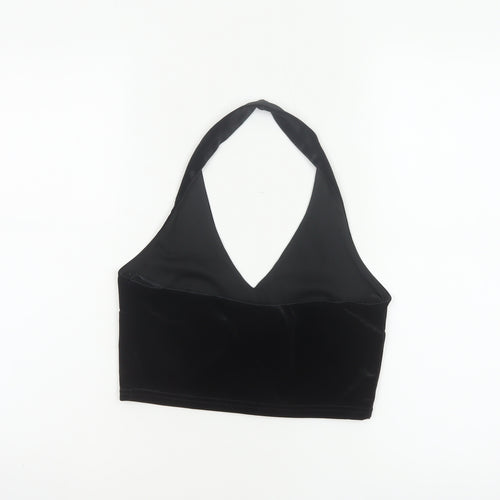Urban Renewal Women Black S Velvet Halter Crop Top Rhinestone Butterfly