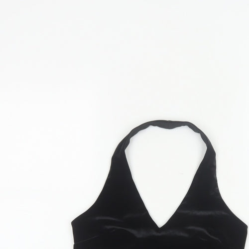 Urban Renewal Women Black S Velvet Halter Crop Top Rhinestone Butterfly