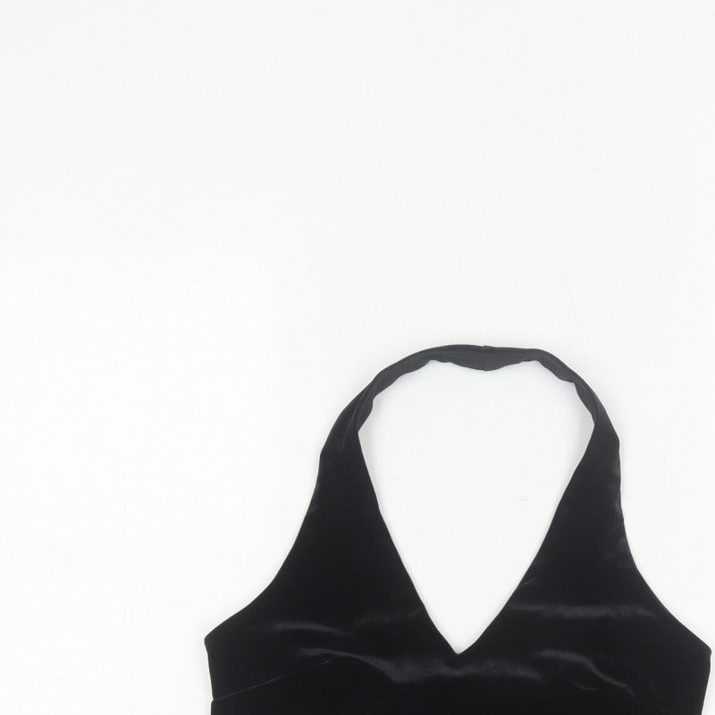 Urban Renewal Women Black S Velvet Halter Crop Top Rhinestone Butterfly