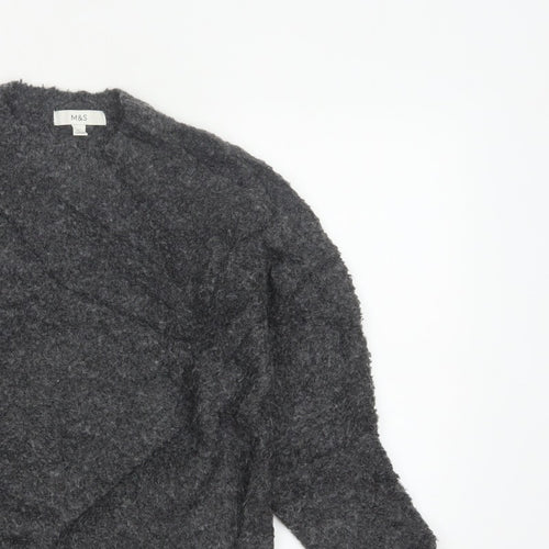 Marks and Spencer Women Grey S Chunky Knit V-Neck Jumper