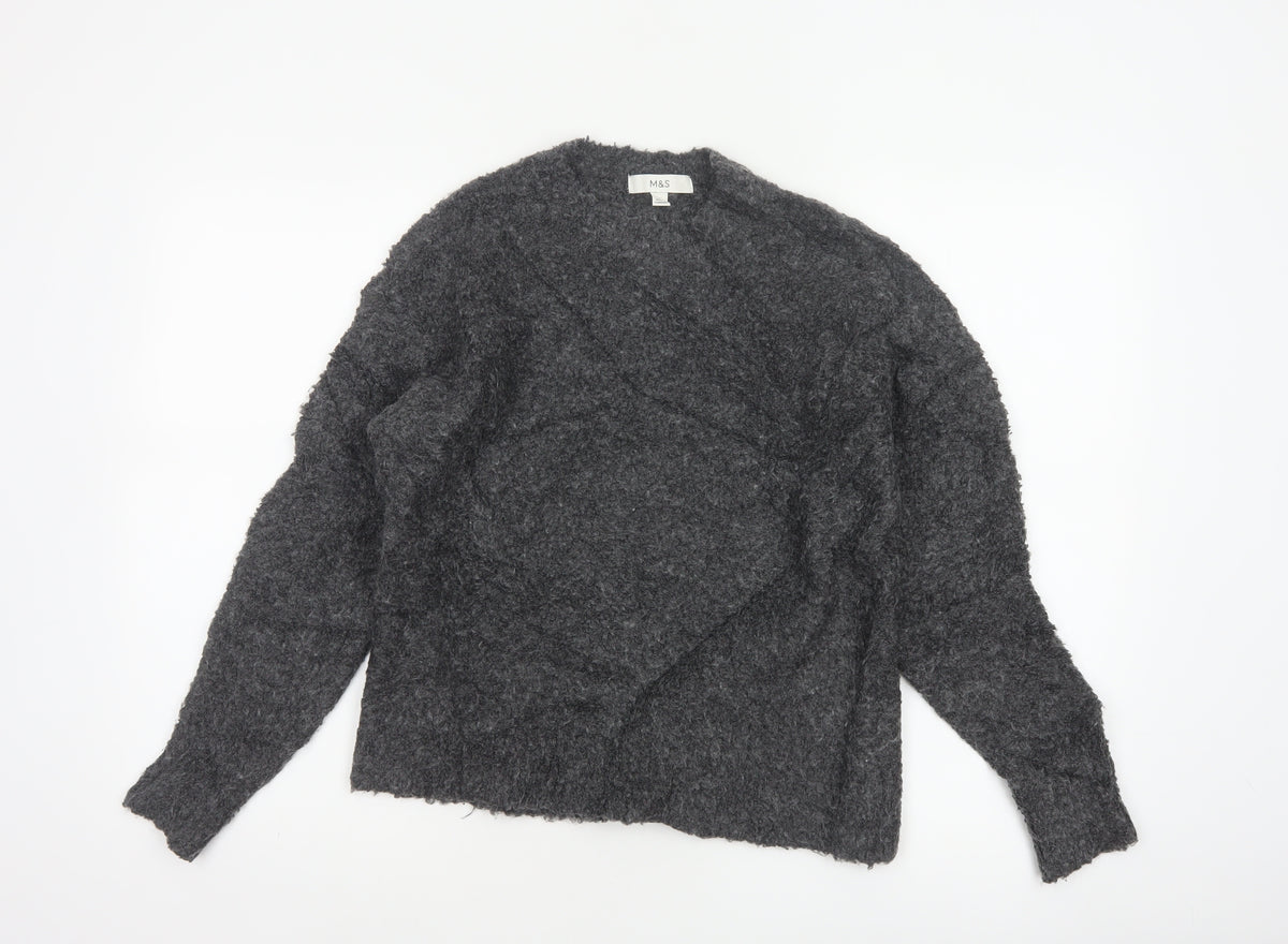 Marks and Spencer Women Grey S Chunky Knit V-Neck Jumper