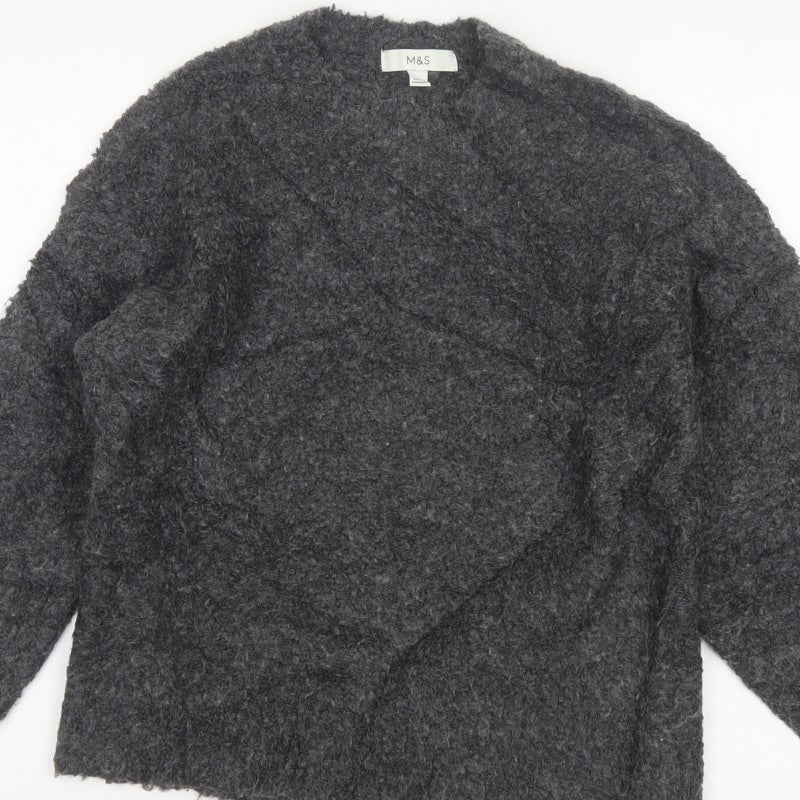Marks and Spencer Women Grey S Chunky Knit V-Neck Jumper