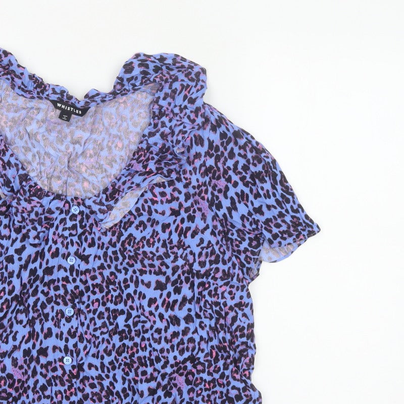Additional view of Whistles Women Blue Leopard Print Ruffle Button Blouse UK 18
