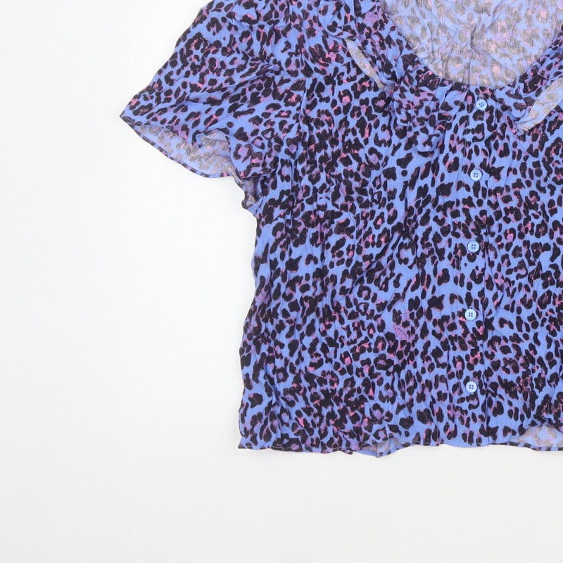 Additional view of Whistles Women Blue Leopard Print Ruffle Button Blouse UK 18
