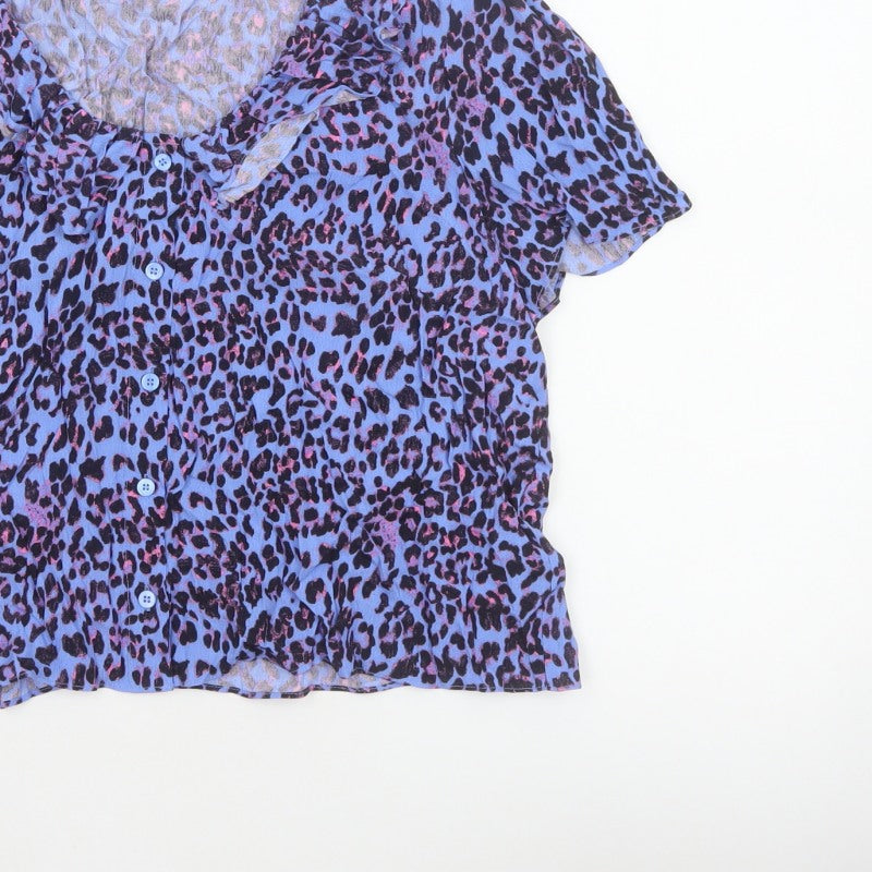 Additional view of Whistles Women Blue Leopard Print Ruffle Button Blouse UK 18