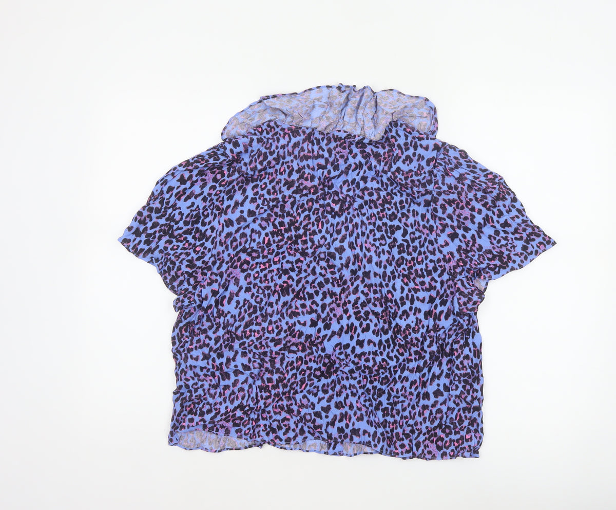 Brand and care label for Whistles Women Blue Leopard Print Ruffle Button Blouse UK 18