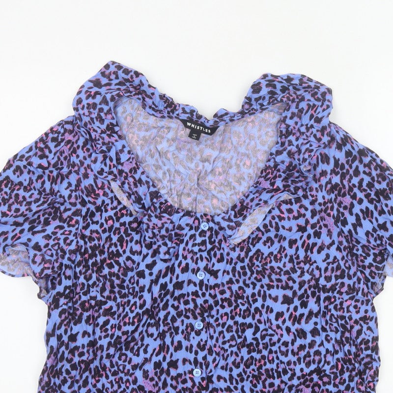 Additional view of Whistles Women Blue Leopard Print Ruffle Button Blouse UK 18