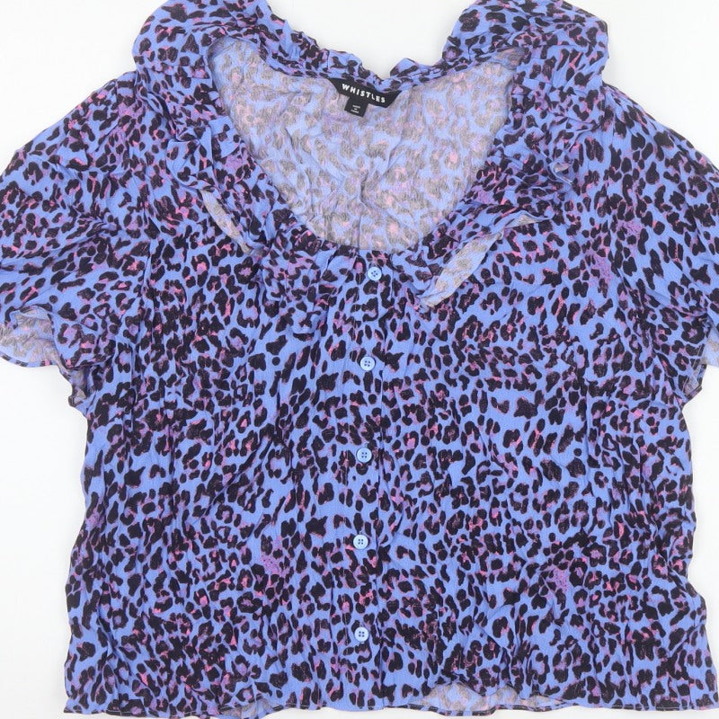 Additional view of Whistles Women Blue Leopard Print Ruffle Button Blouse UK 18