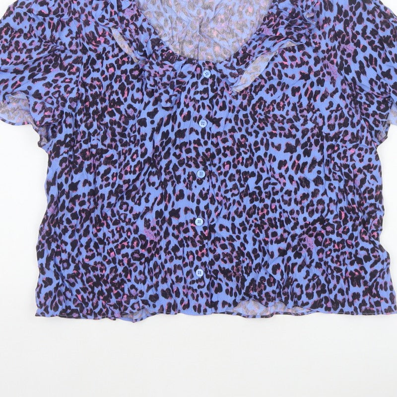 Additional view of Whistles Women Blue Leopard Print Ruffle Button Blouse UK 18