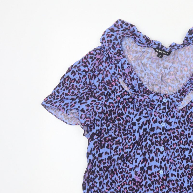 Additional view of Whistles Women Blue Leopard Print Ruffle Button Blouse UK 18