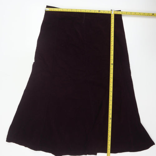 Marks & Spencer Women Purple UK 14 Long A-Line Cotton Velvet Skirt