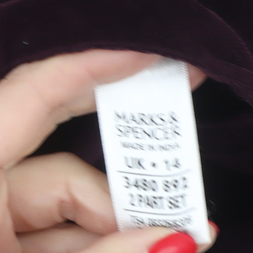 Marks & Spencer Women Purple UK 14 Long A-Line Cotton Velvet Skirt