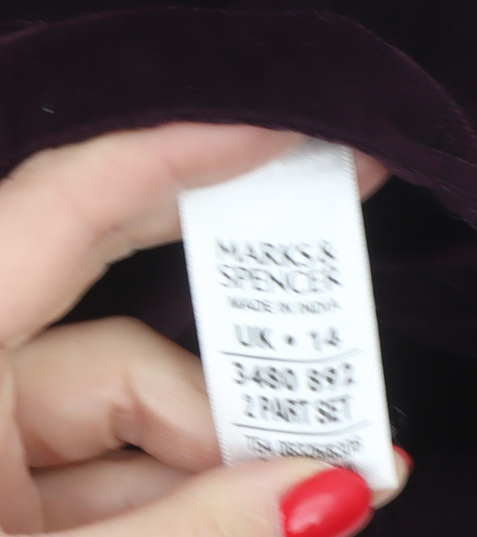 Marks & Spencer Women Purple UK 14 Long A-Line Cotton Velvet Skirt