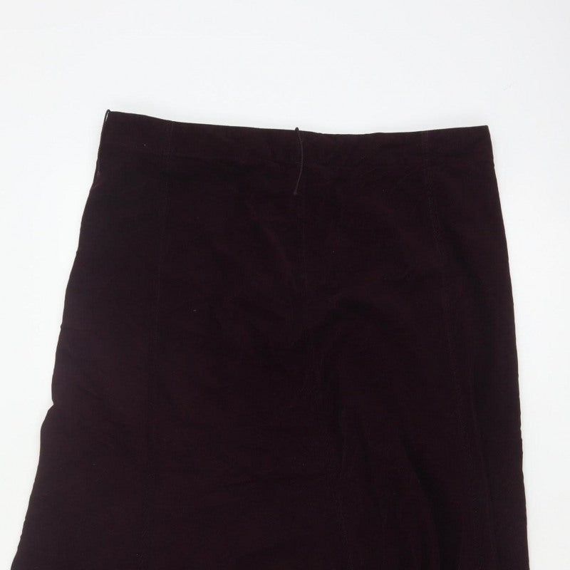 Marks & Spencer Women Purple UK 14 Long A-Line Cotton Velvet Skirt