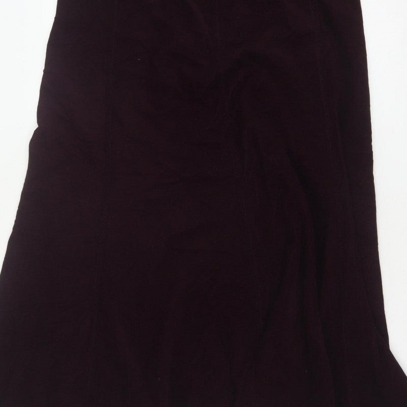 Marks & Spencer Women Purple UK 14 Long A-Line Cotton Velvet Skirt
