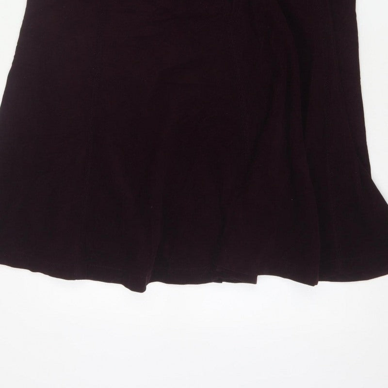 Marks & Spencer Women Purple UK 14 Long A-Line Cotton Velvet Skirt