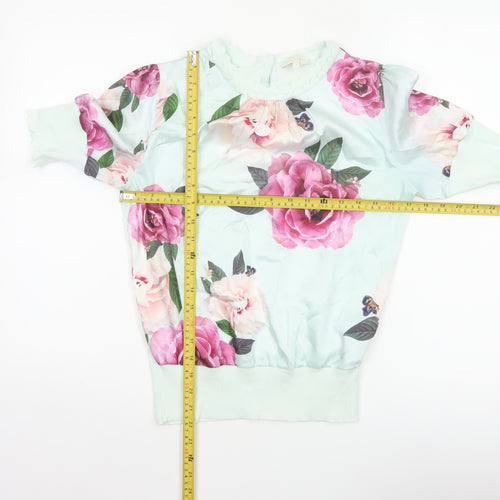 Ted Baker Women Green UK 8 Floral 3/4 Puff Sleeve Satin Blouse