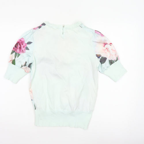 Ted Baker Women Green UK 8 Floral 3/4 Puff Sleeve Satin Blouse