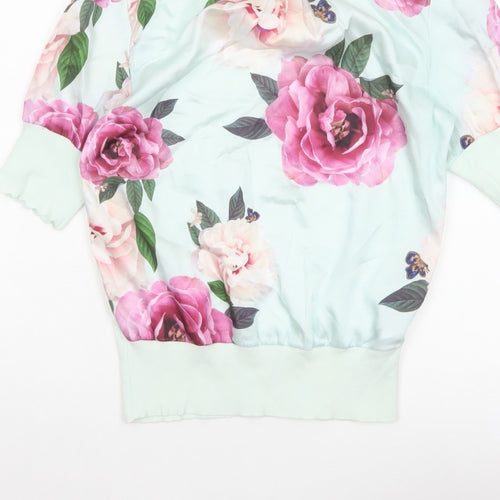 Ted Baker Women Green UK 8 Floral 3/4 Puff Sleeve Satin Blouse