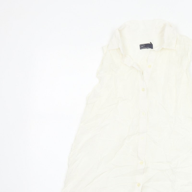 Additional view of GAP Women White S Sleeveless Ruffle Collar Rayon Button-Up Blouse