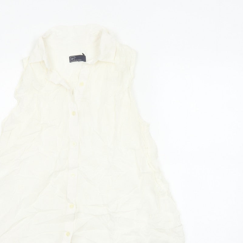 Additional view of GAP Women White S Sleeveless Ruffle Collar Rayon Button-Up Blouse